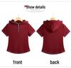 Women's Slim Fit Hooded Short Sleeve Zipper T-shirt - New Korean Style 2026, Solid Color Fashionable Top