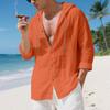 Mens Linen Hooded Long Sleeve Open Front Casual Beach Shirt