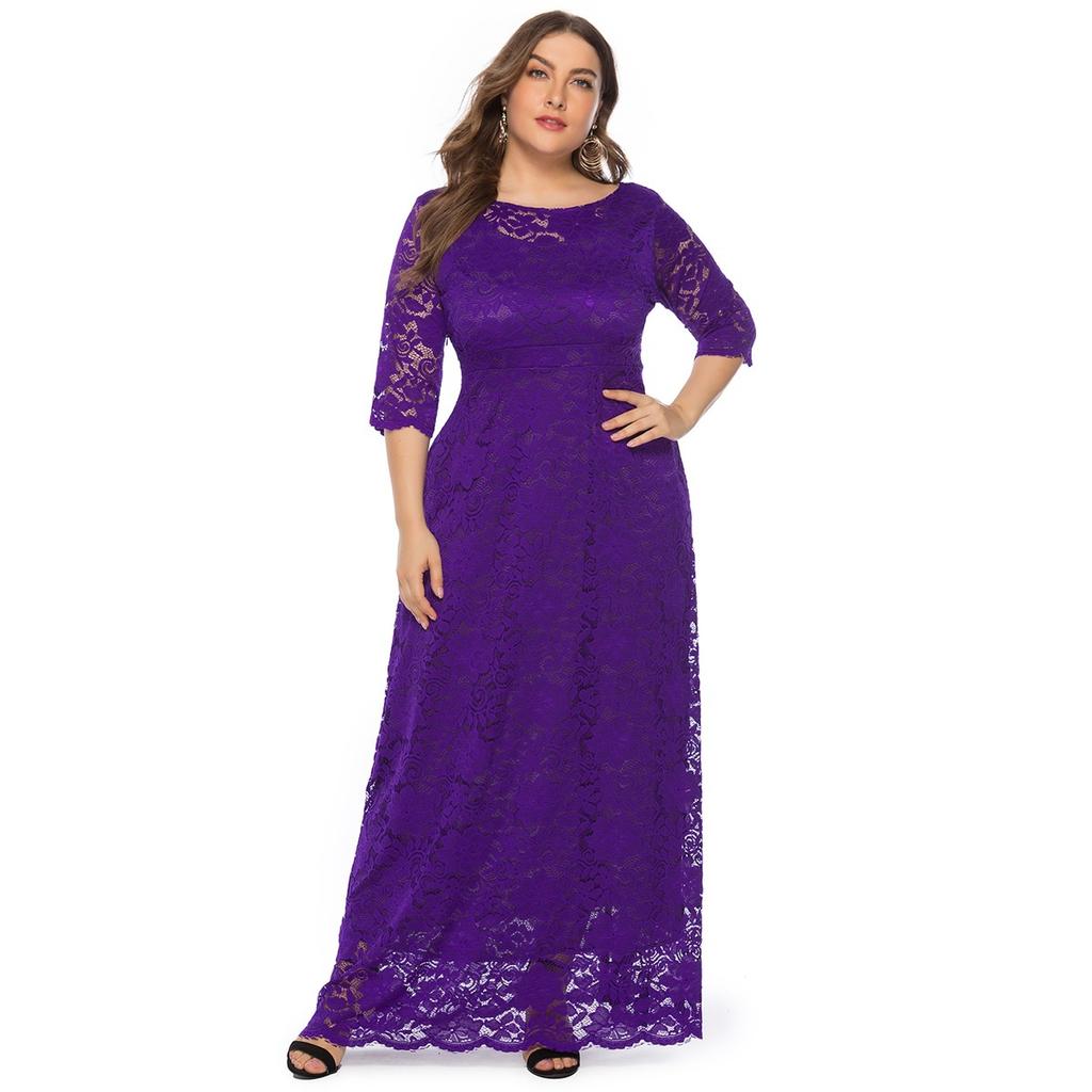 Large Size Women's New Lace Pocket Evening Dress Bridesmaid Dress