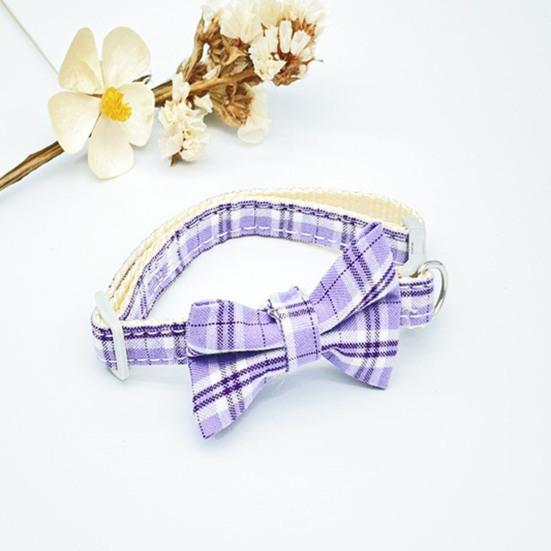 Cat Necklace Escapeproof Adjustable Fabric Adorable Bowknot Decor Pet Small Dog Plaid Collar