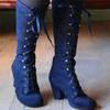 Foreign Trade Large Size Tall Tube But Knee Strap Polished Women's Boots Autumn and Winter New Square and European and American Style Women's Boots