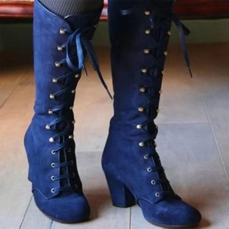Foreign Trade Large Size Tall Tube But Knee Strap Polished Women's Boots Autumn and Winter New Square and European and American Style Women's Boots