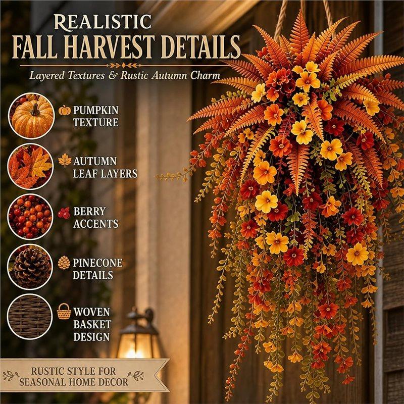 ABKP-Künstlicher Herbsternte-Hängekorb UV-beständig Wasserdicht Unechte Herbstblumen, Für Türen, Veranden, Kaminsimse, Garten & Hochzeiten