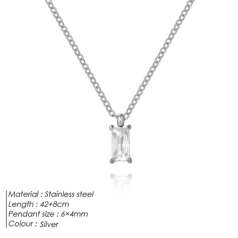 

Emanco Fashion Fashion Popular Niche Personality Ornament Stainless Steel Small Square Zircon Pendant Necklace Steel Color