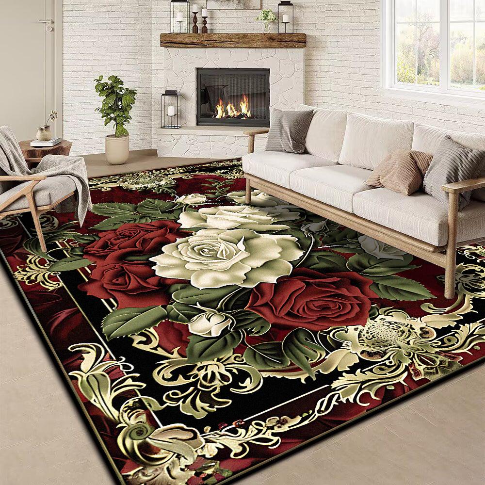 Retro Floral Großer Teppich 200x300 cm Europäischer Luxus Dekorations Teppich für Wohnzimmer Rutschfest Schlafzimmer Ankleidezimmer Waschbare Weiche Matte