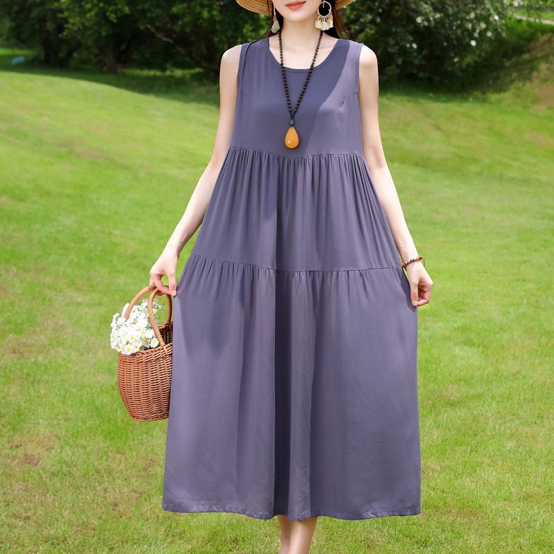 Vestido sin mangas de talla grande para mujer, vestidos largos casuales sueltos, ropa de verano vintage