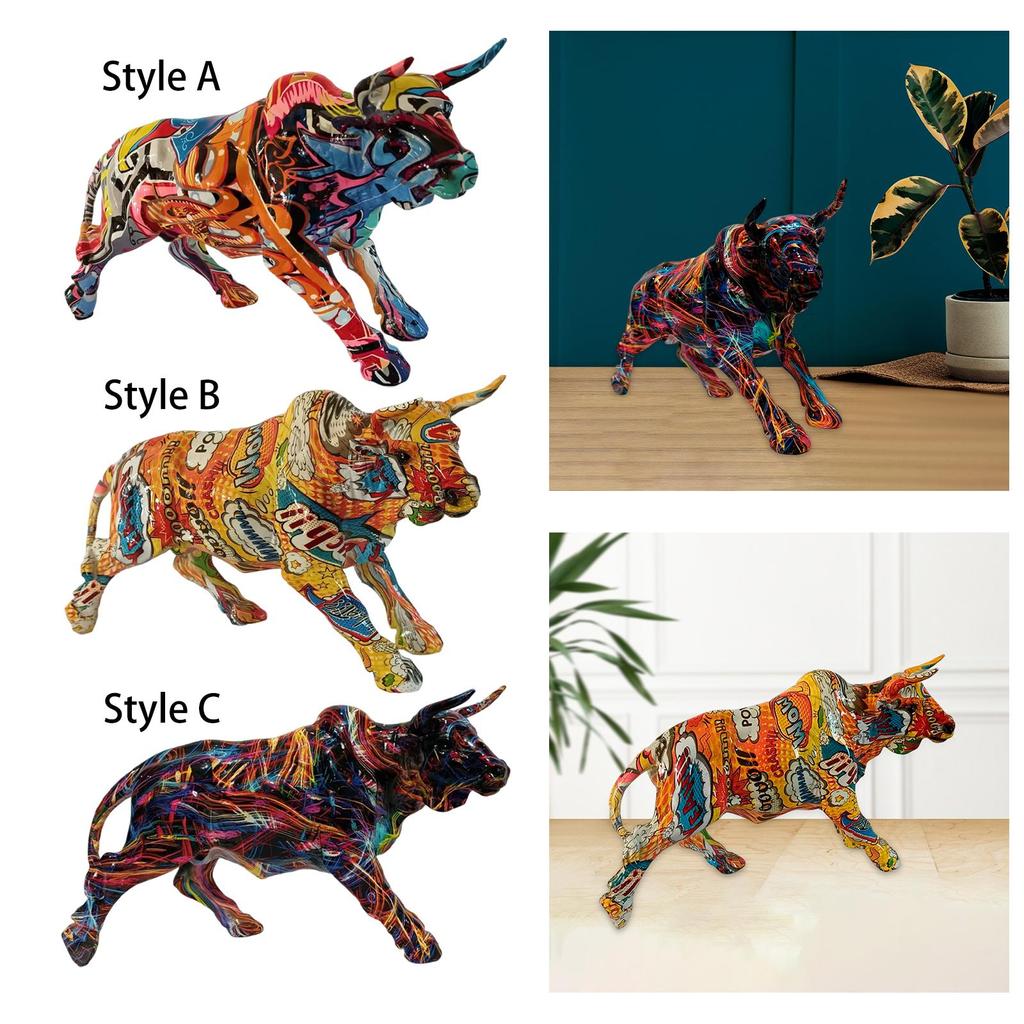 Funny Animal Statue Resin Sculpture Table Centerpiece Decor Graffiti Cow Figurine for Bookshelf Dining Room Porch Bedroom Home