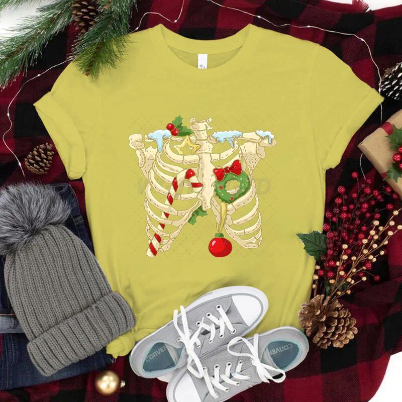 Christmas Skeleton Skull Tshirt Unisex Women Fashion Casual Tops Xmas Festive Holiday Classic Tops Unisexs Womens Clothing
