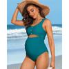 CHARMLEAKS Umstands-Einteiler-Badeanzug, gewellter, ausgeschnittener, gerüschter, hoch taillierter Schwangerschafts-Badeanzug mit U-Ausschnitt