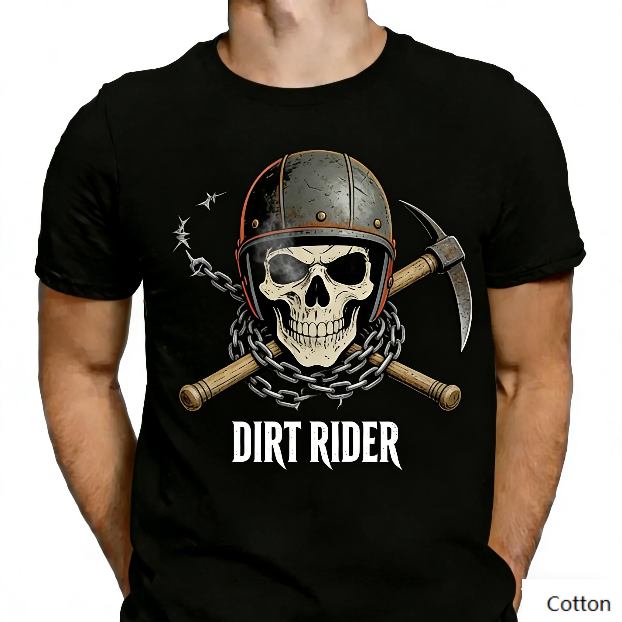 Edgy Off-Road Gothic Style Black Cotton T-Shirt, Bold Skeleton Barbed Wire Print, Casual Oversized Unisex Short Sleeve Tee S разноцветный