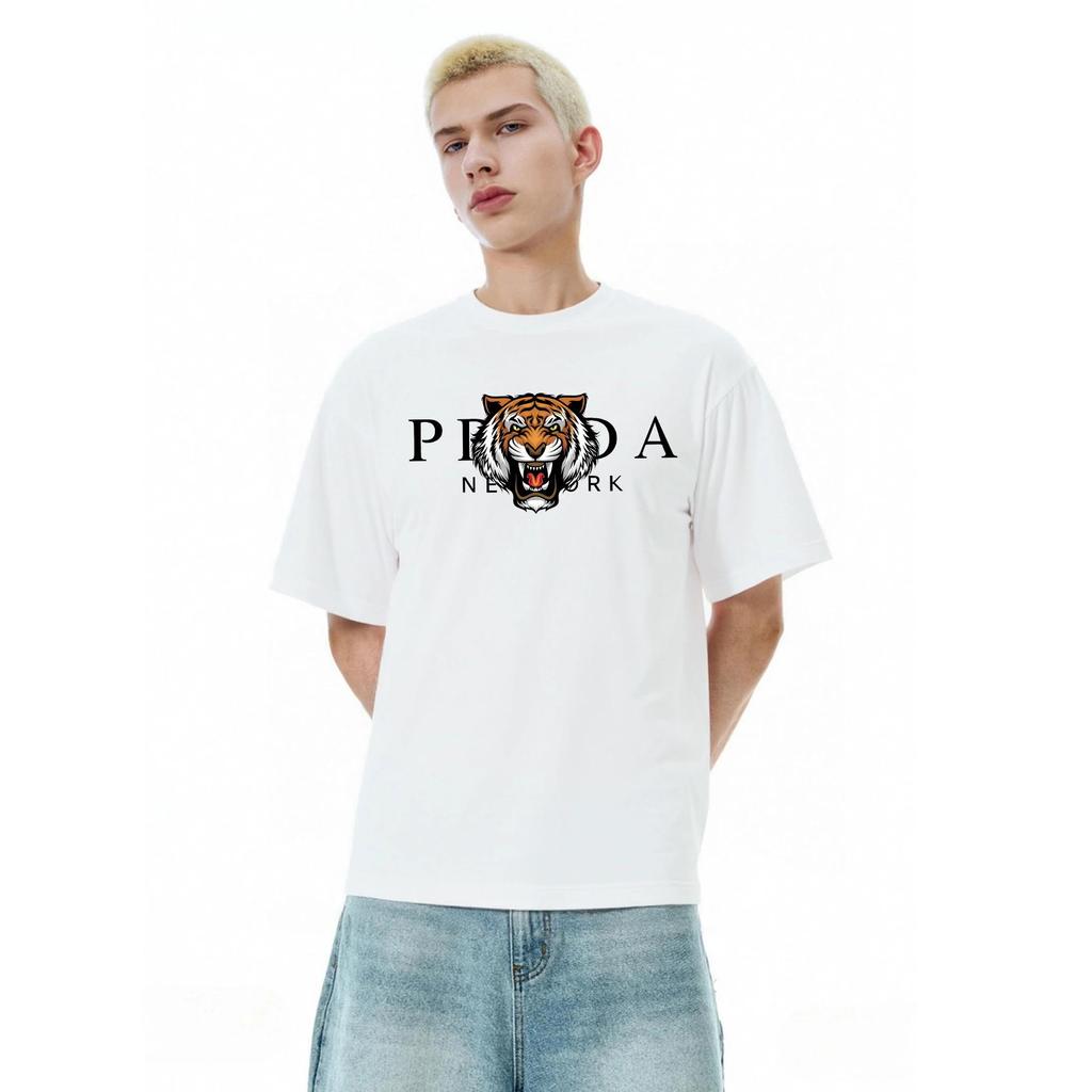 Tiger print pure cotton T-shirt punk street American short sleeved men's and women's round neck top