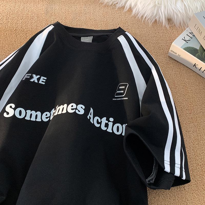 

Men s Summer 2025 American Street Style Color Block Striped T-Shirt M білий/сірий колір