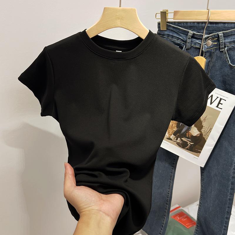 Damen Slim Fit Rundhals Kurzarm T-Shirt 2024