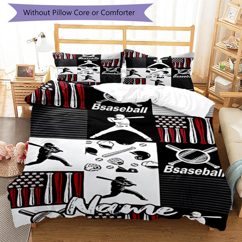 Set Biancheria da Letto Baseball con Nome Personalizzato 3 Pezzi Copripiumino Chiusura Include 1 Copripiumino e 2 Federe, Morbido e Confortevole per Tutte le Stagioni.