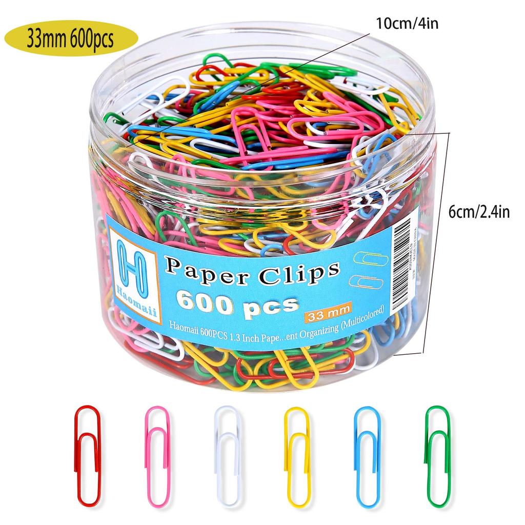 Colorful Large Paperclips & Binder Clips: Nickel-Plated Silver Office Stationery for Bookmarks and Test Papers.