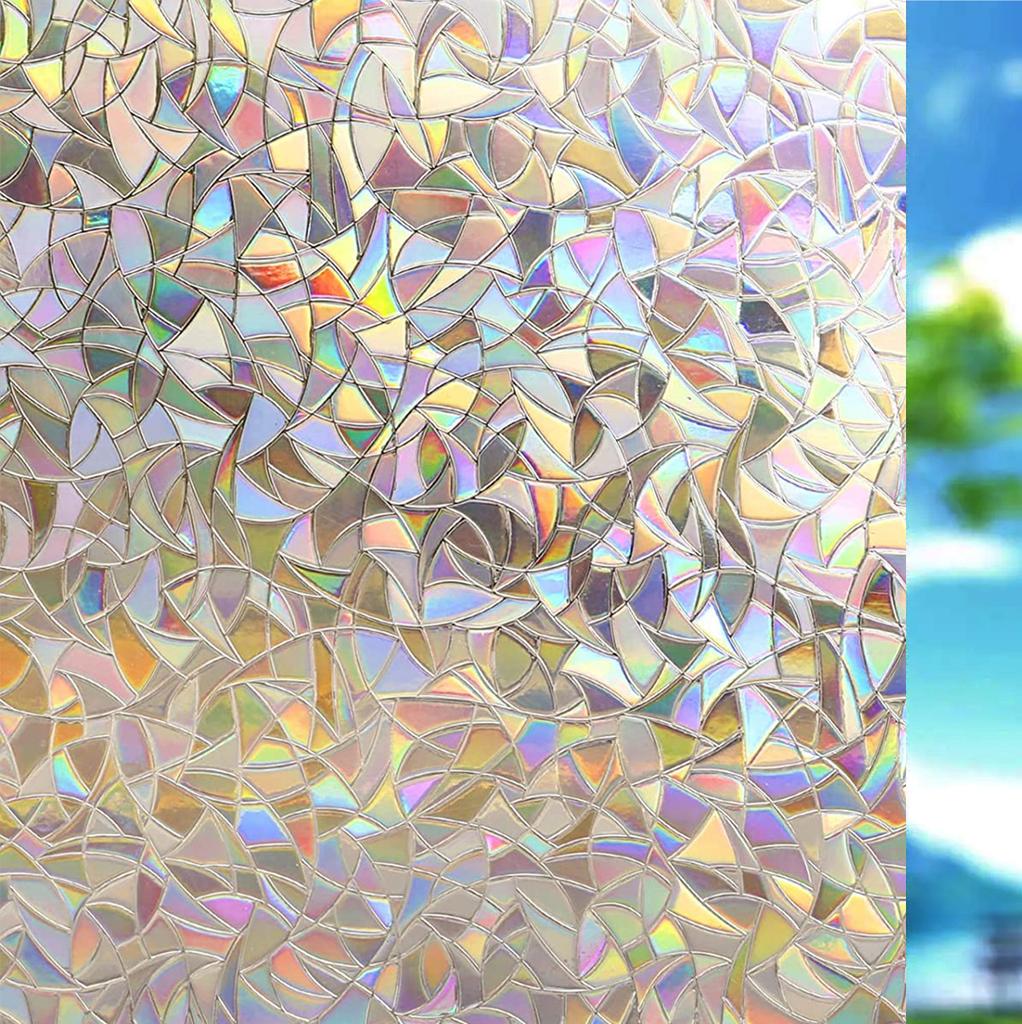 Wide 75/90 Cm Rainbow Privacy Window Film, Static Cling Insulation Window Tint, Non Adhesive Decorative Window Glass Sticker
