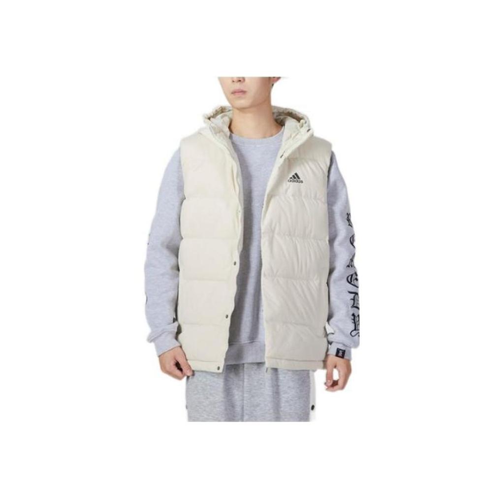 Adidas Solid Color Hooded Zip Vest With Brand Logo Print Men Outerwear White HE1462