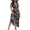 Women's Boho Summer Maxi Dress Deep V-Neck Ruffled Short Sleeve Chiffon Beach Sundress Casual Floral Print Long Dresses