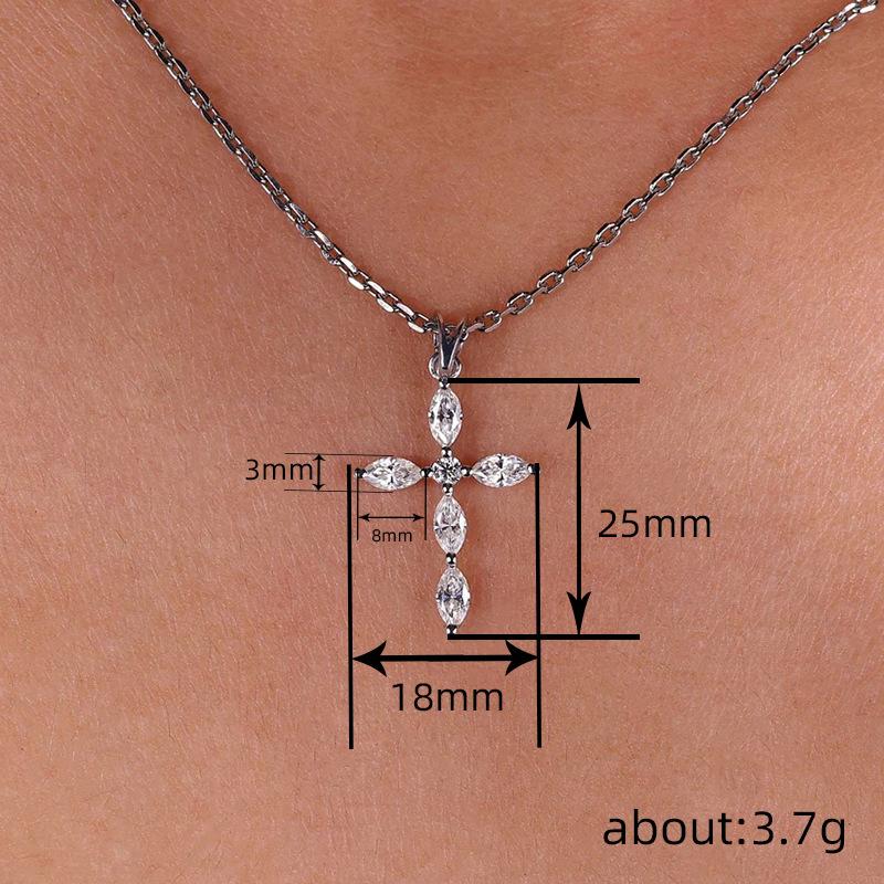 Huitan Exquisite Cross Shaped Pendant Necklace for Women Inlaid Sparkling Crystal Cubic Zirconia Daily Party Statement Jewelry