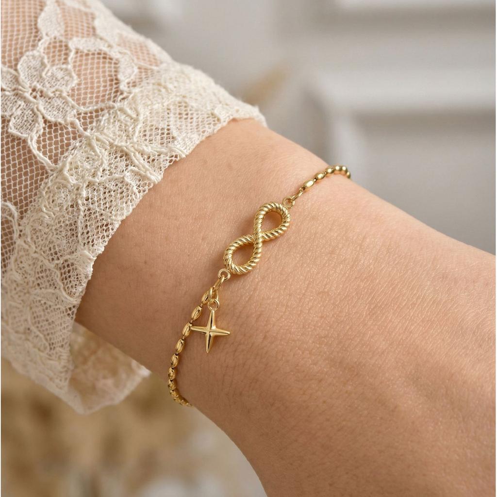 North Star Infinity Bracelet Gold Plated Stainless Steel Adjustable Bangle for Women Eternal Love Gift Non Tarnish