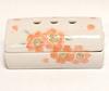 Horizontal Cylindrical Incense Burner: Made In Japan from Mino Ware, Designed To Hold Incense Sticks Horizontally. Features a Cherry Blossom Pattern.