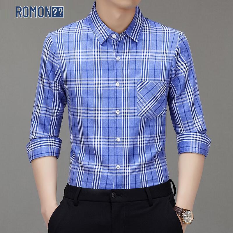 ROMON Men s Casual Plaid Long-Sleeve Shirt XL