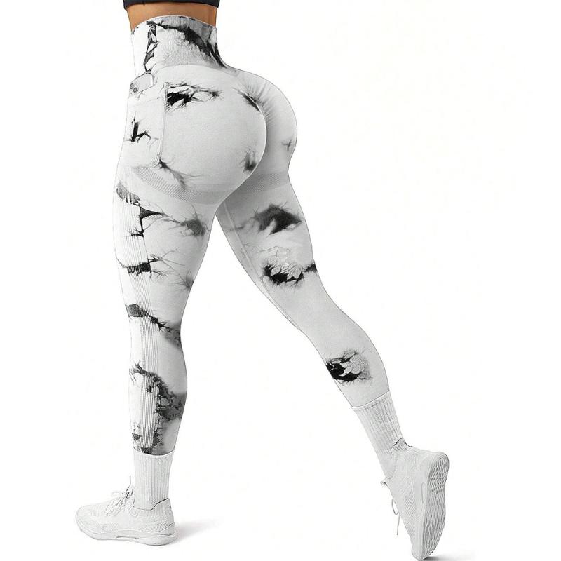 Nackte Batik-Seitentaschen-Yogahose für Herbst und Winter für Damen, hohe Taille, Hüftlift, enger Sport und Fitness