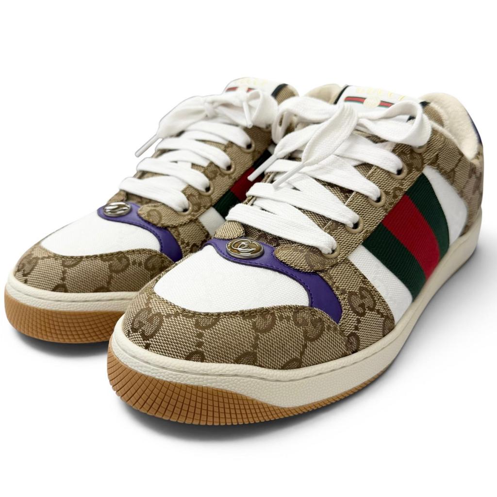 Pristine GUCCI Low Cut Sneakers Screener Beige GG Canvas Mens 6 812638 Used