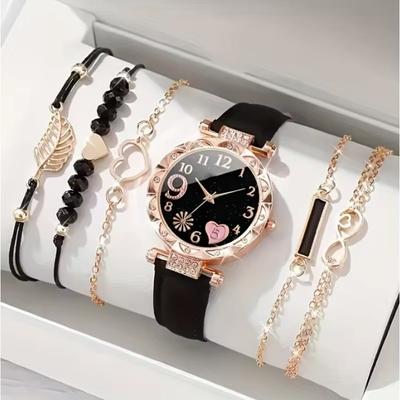 Damenuhr Damen Diamant Zifferblatt Armband Quarz Uhr Perlenarmband Set