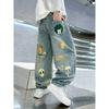 Boys' Jeans Spring and Autumn Cartoon Children's Pants Fashionable Big Boys' Straight Leg Pants Kids Hip Hop Pants 4-14Year