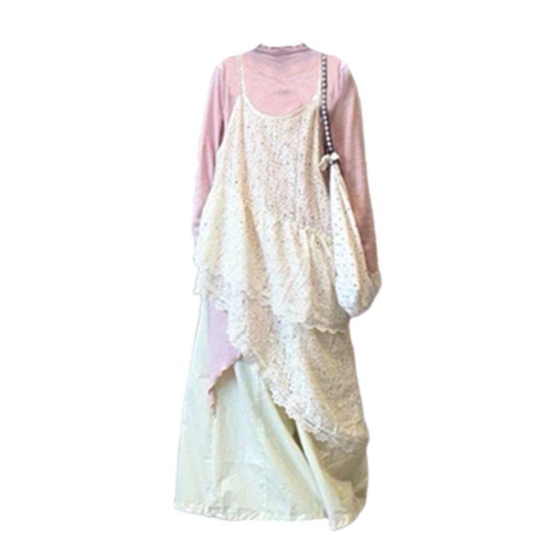 

100.00кг Экспорт Большой размер Женская одежда Асимметричный низ Футболка для нижнего слоя Футболка Кружевное платье на бретелях Костюм Сексуальный Pink T-Shirt M