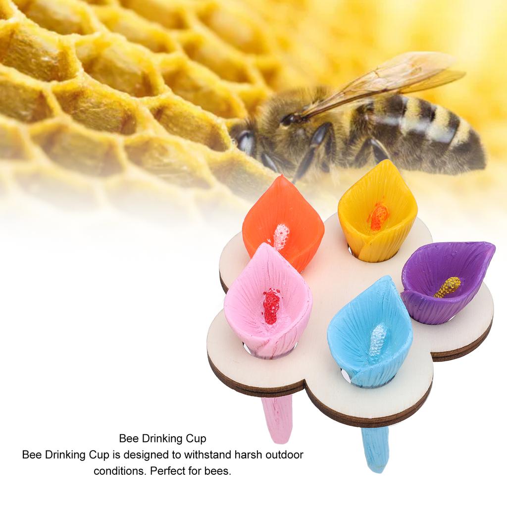 Drinking Cup for Bees Resin Colorful Bee Cups for Garden Thirsty Pollinators 5 Colors Cups with Wooden Support