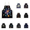 Rocket Planet Print Kitchen Apron for Women Creative Universe Style Baking Accessories Cooking Apron Household Cleaning Pinafore
