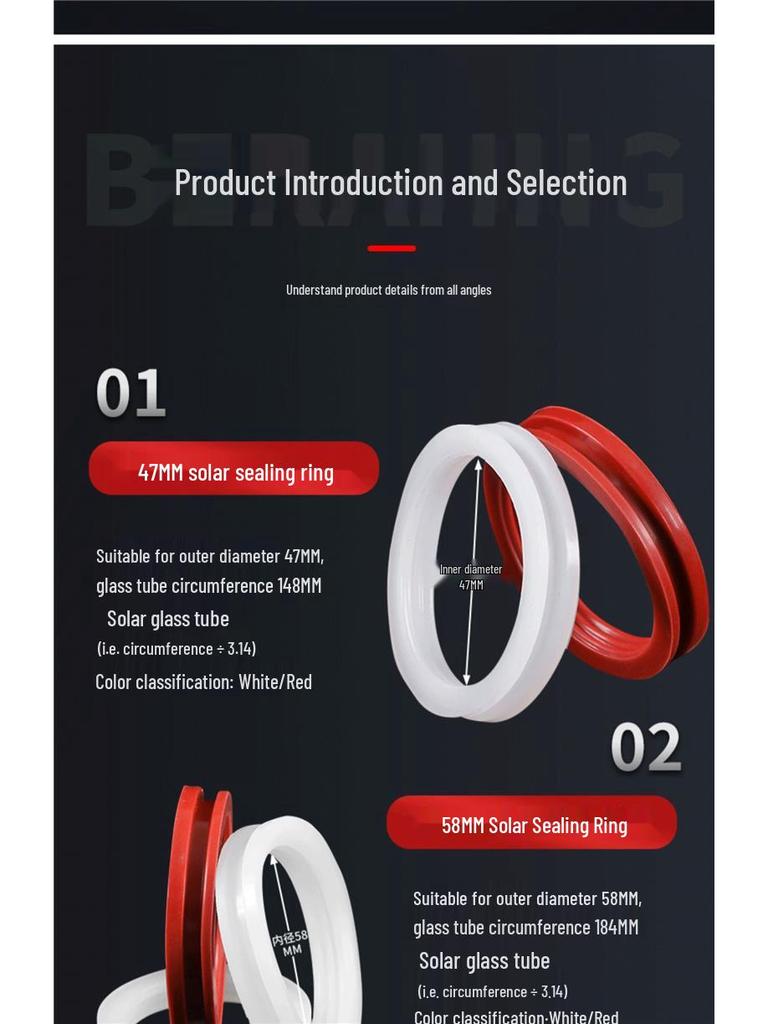 Zestaw silikonowych pierścieni uszczelniających do podgrzewacza wody słonecznej dla rur próżniowych 47 i 58 oraz zbiornika wody 70 - Akcesoria zapobiegające wyciekom