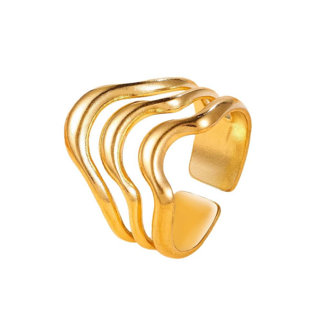 INS Style Geometric Stainless Steel Wide-Band Ring for Women
