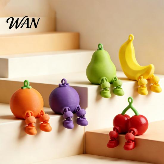 Creative Fruit Figurine 3D Printed Figure Collectible Cute Banana Orange Blueberry Cherry For Adults Shelf Ornament with Dangling Legs for Home Office