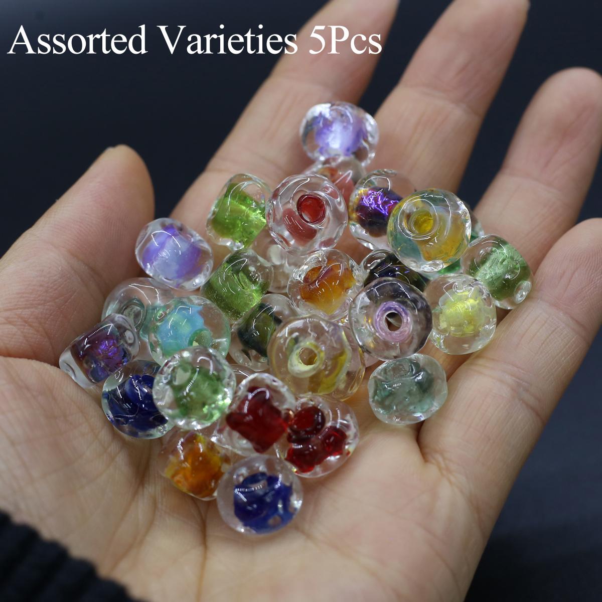 

5 шт., Лэмпворк стеклянные бусины ручной работы, Бохо круглые бусины, Цветные бусины с большим отверстием, 12×12 мм, для изготовления ювелирных изделий, DIY поделок, Уникальные подарки на День святого Валентина 5Pcs/12×12mm разноцветный