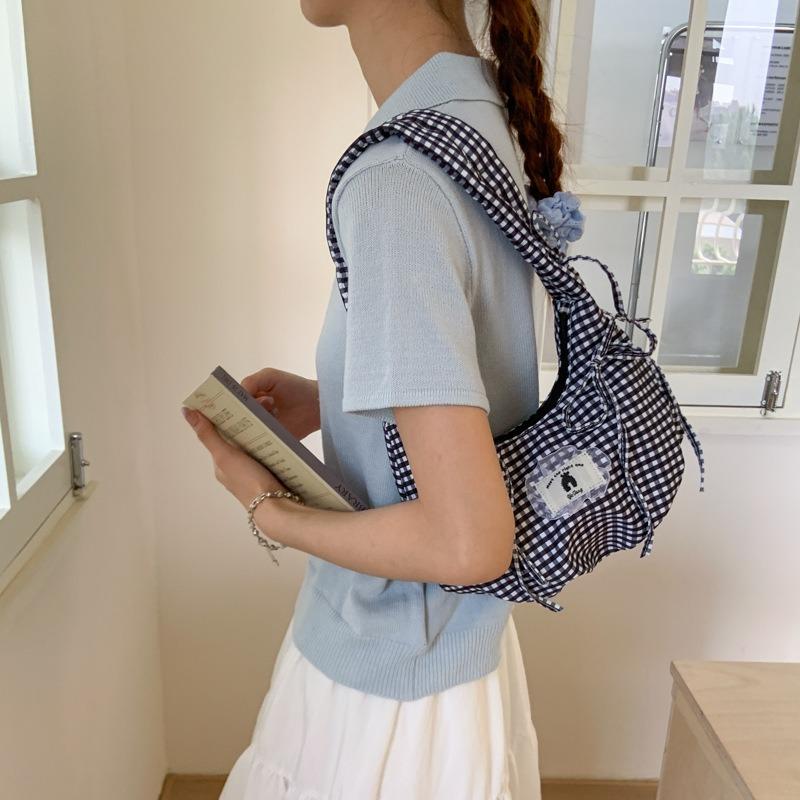 Plaid Canvas Bag Women's Large-capacity New Summer Niche Single Shoulder Underarm Commuter Pleated Dumpling Bag