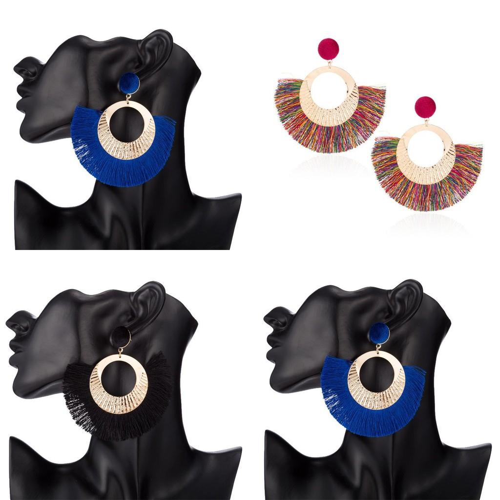 Unique Geometric Cotton Tassel Earrings For Women In Multiple Colors