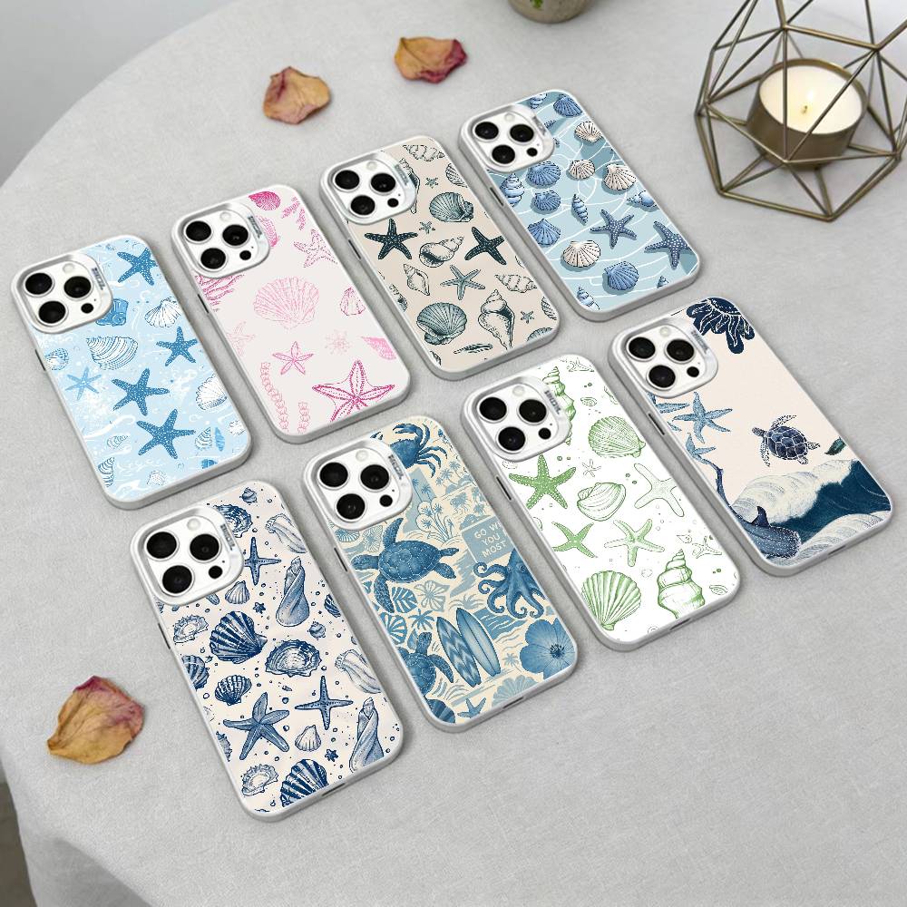 Colorful Marine Organism Phone Case For iPhone 16,15,14,13,12,17,Pro,MAX white Matte Shockproof Cover