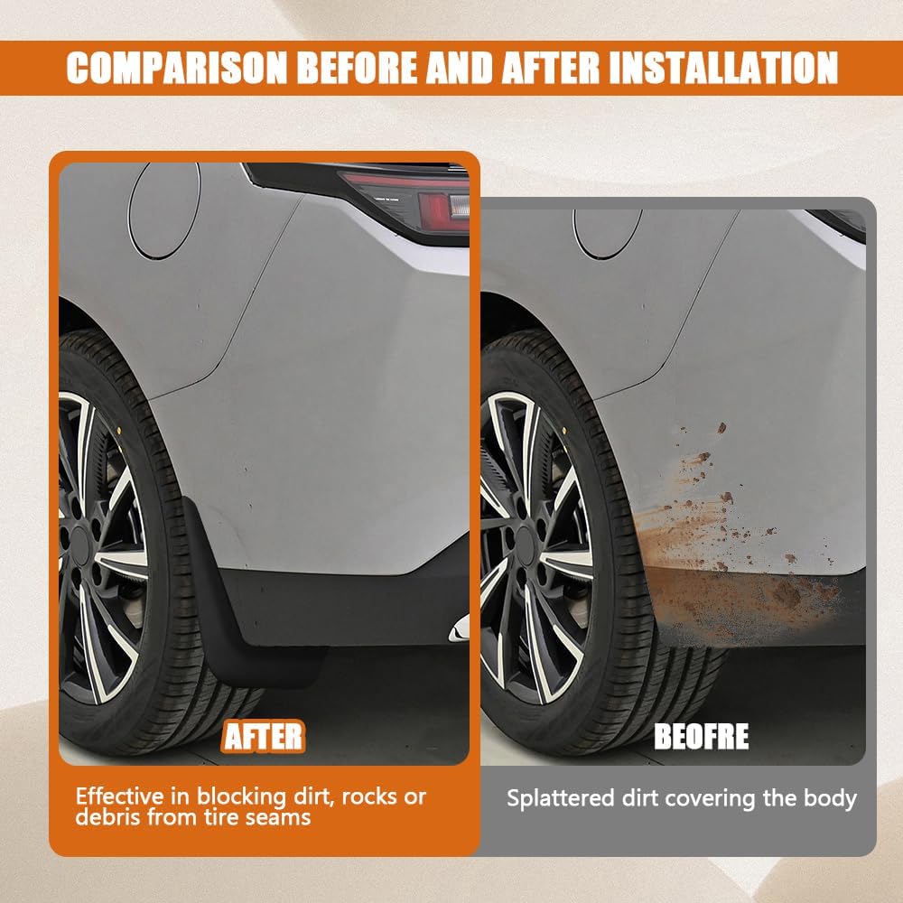 4PCS Car Mud Flaps, Mud Guards, No Drilling Mudguards Mudflaps with Hardware Kits, Automotive Exterior Accessories Universal Front & Rear Wheel