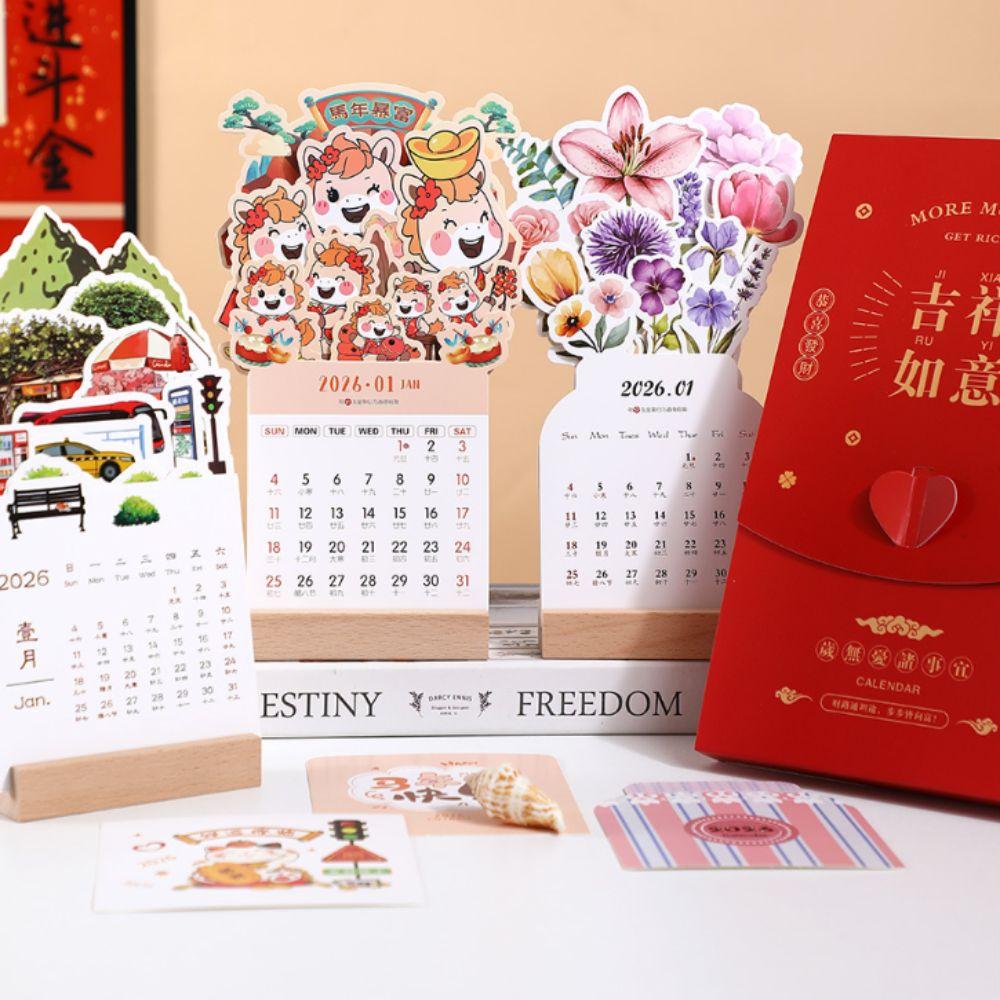 DIY 2026 Desktop Calendar Wooden Base Monthly Planner New Standing Calendar Table Desk Decor