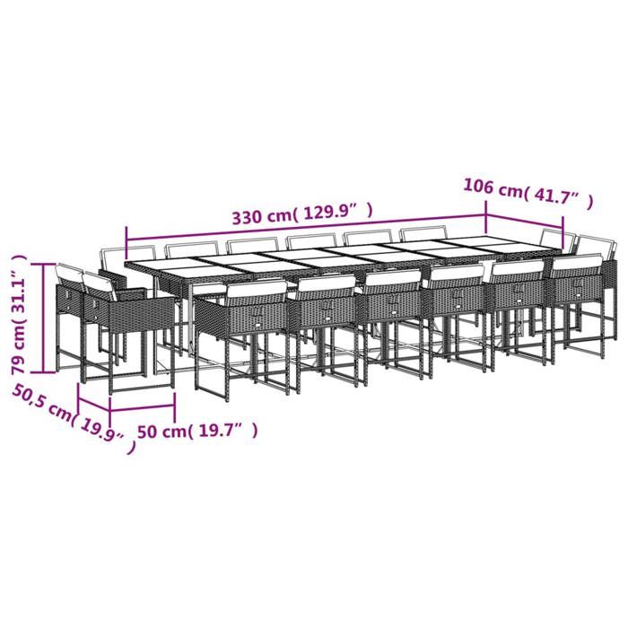 VidaXL 17-piece Garden Dining Set Cushions Black Braided Resin 3278189