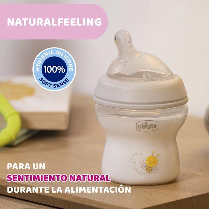 Chicco Natural Feeling Biberon Anti-Colique 0M plus 150ml Biberon avec Tetine en Silicone - Flux lent - Couleur Neut
