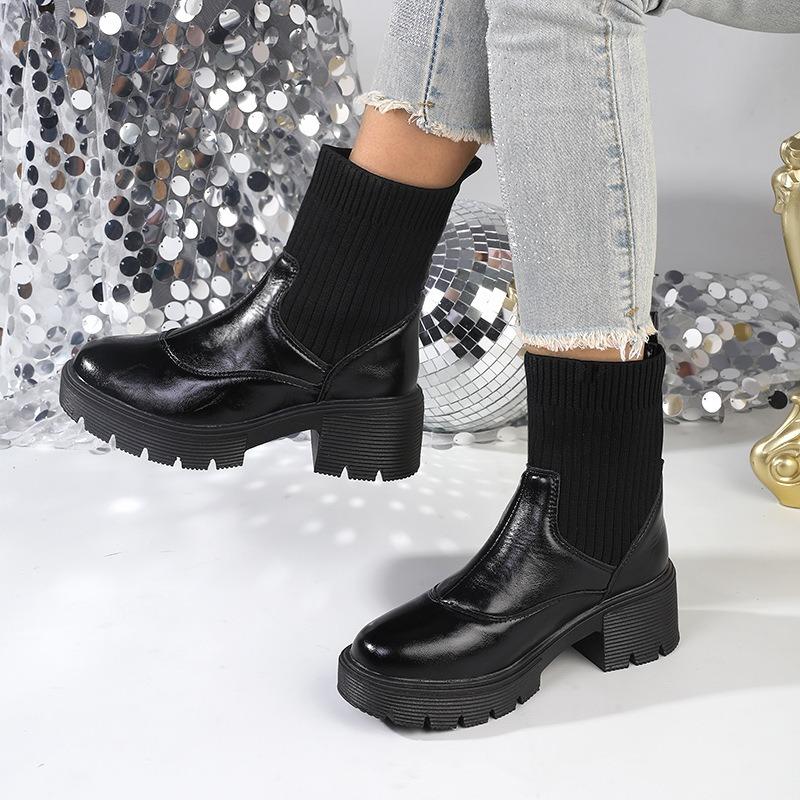 Splicing Wool Boots Short Mending Socks Boots Thick-soled Thick High-heeled Boots New Martin Boots 3-3 Boots