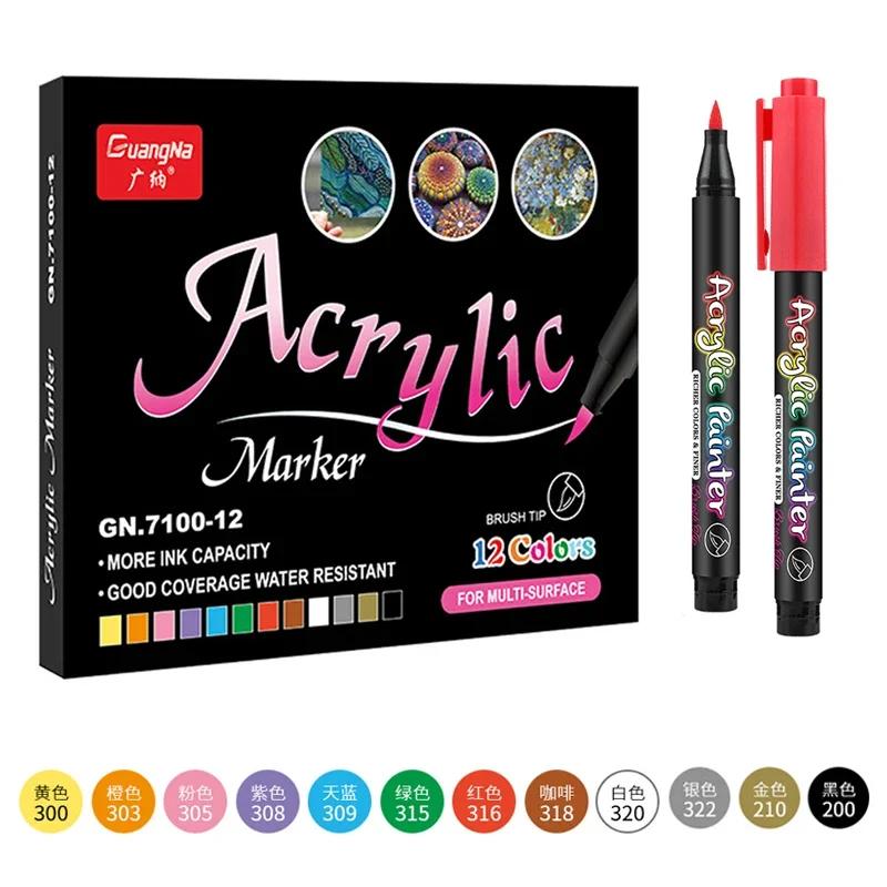 60 Colors Acrylic Paint Pens Markers Permanent Markers for Rock Painting Glass Ceramic Fabric Wood Metal Brush Tip Art Supplies