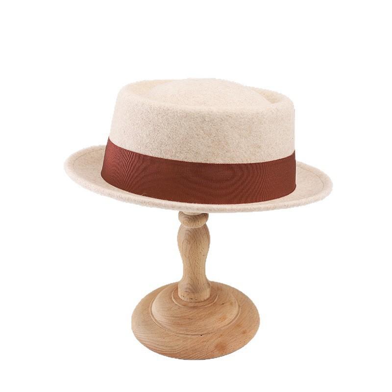Womens Wool Felt Flat Top Wide Brim Hat Vintage Jazz Cap Winter Streetwear Accessory