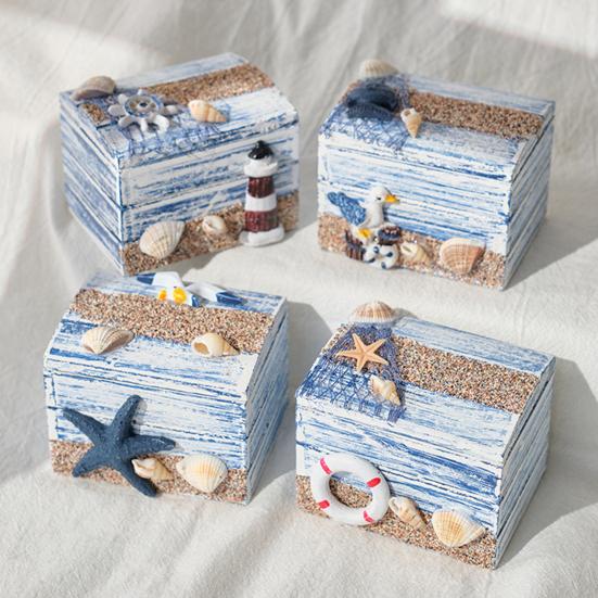 Scatola Portagioie in Legno Costiero Fatta a Mano Scatola per Gioielli Nautica con Stelle Marine Conchiglie Scatola Decorativa Rustica per Arredamento Casa al Mare