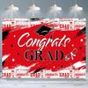 Red Congrats Grad Backdrop, Black and Red Graduation Tapestry with Cap and Diploma for Grad Party