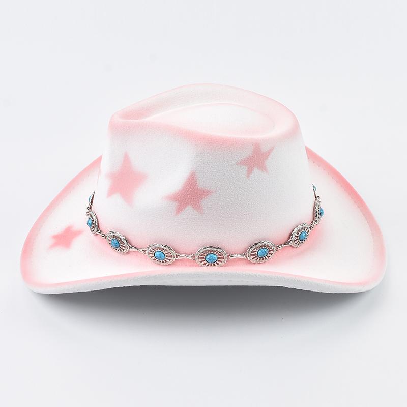 New Roll Up Brim Western Style Cowgirl Hat Vintage Gentleman Lady Felt Jazz Hats Pink Women Girls Birthday Party Cowboy Hat